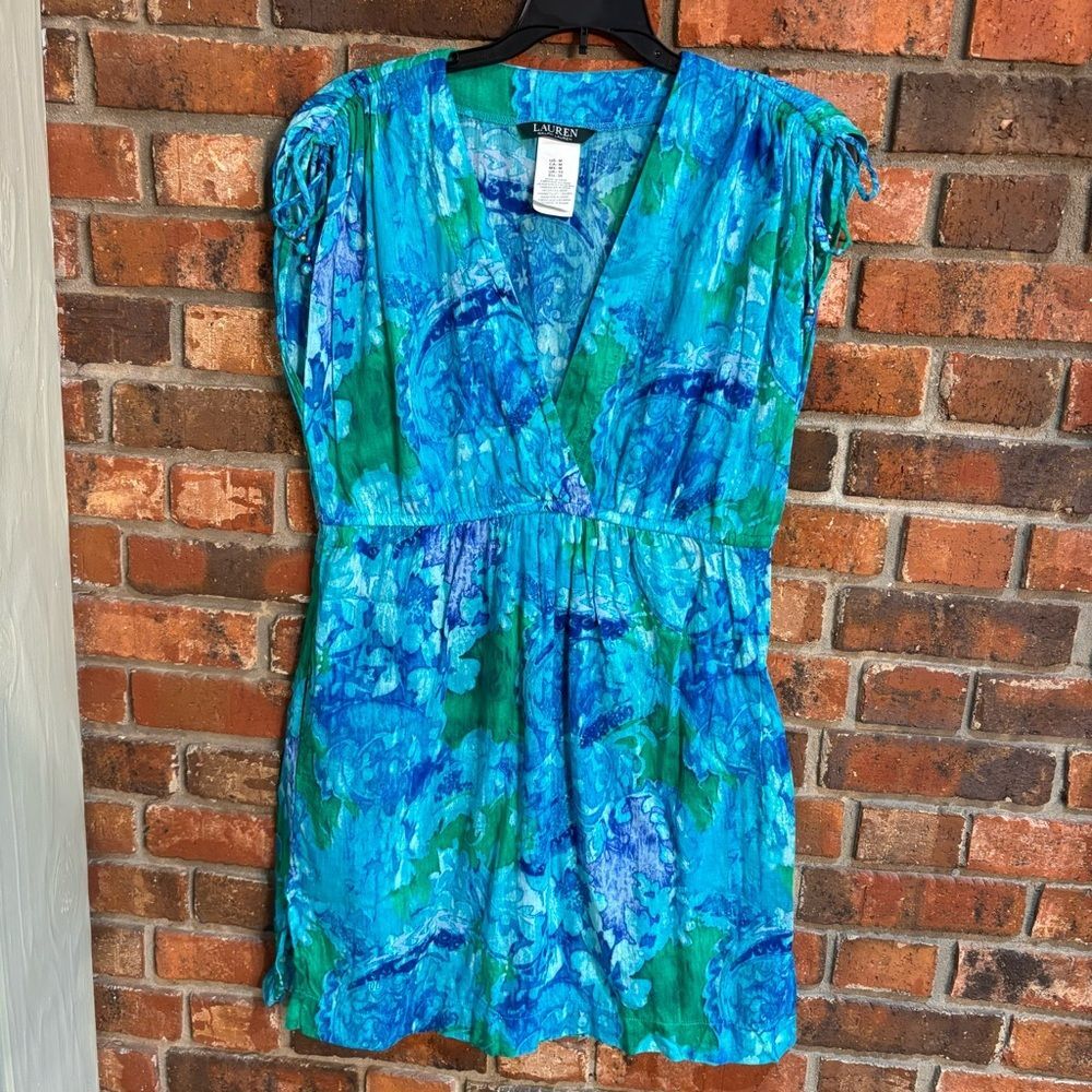 Lauren Ralph Lauren womens floral summer beach vacation cover up dress blue M